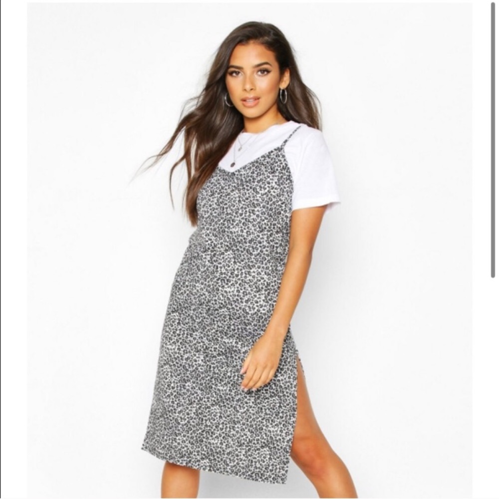 Leopard Print Jersey Slip Midi Dress